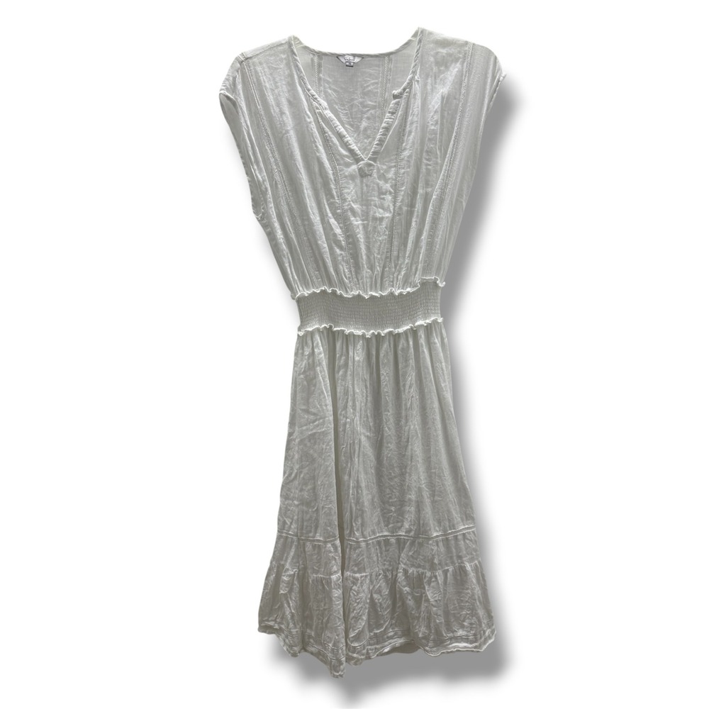 Rails Ashlyn White Linen Blend Smocked Midi Dress XS Boho Cottagecore - Picture 3 of 11